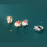 925 Silver Asymmetric Santa & Deer Hoop Earrings, Mini Circle Jewellery