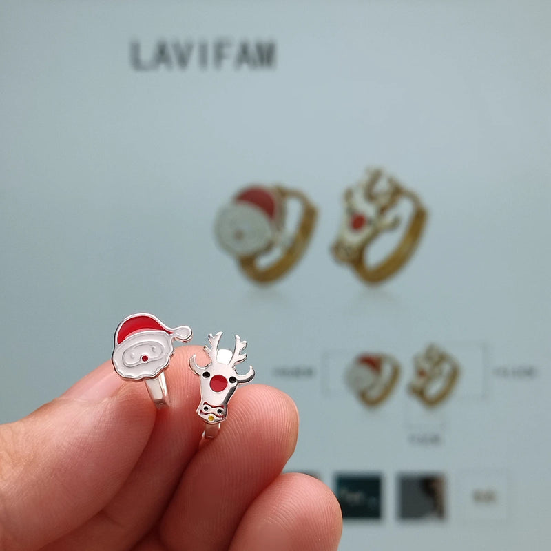 925 Silver Asymmetric Santa & Deer Hoop Earrings, Mini Circle Jewellery