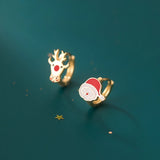 925 Silver Asymmetric Santa & Deer Hoop Earrings, Mini Circle Jewellery