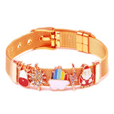 Xmas Stainless Steel Belt Bracelet with Santa Claus Charm