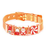 Xmas Stainless Steel Belt Bracelet with Santa Claus Charm