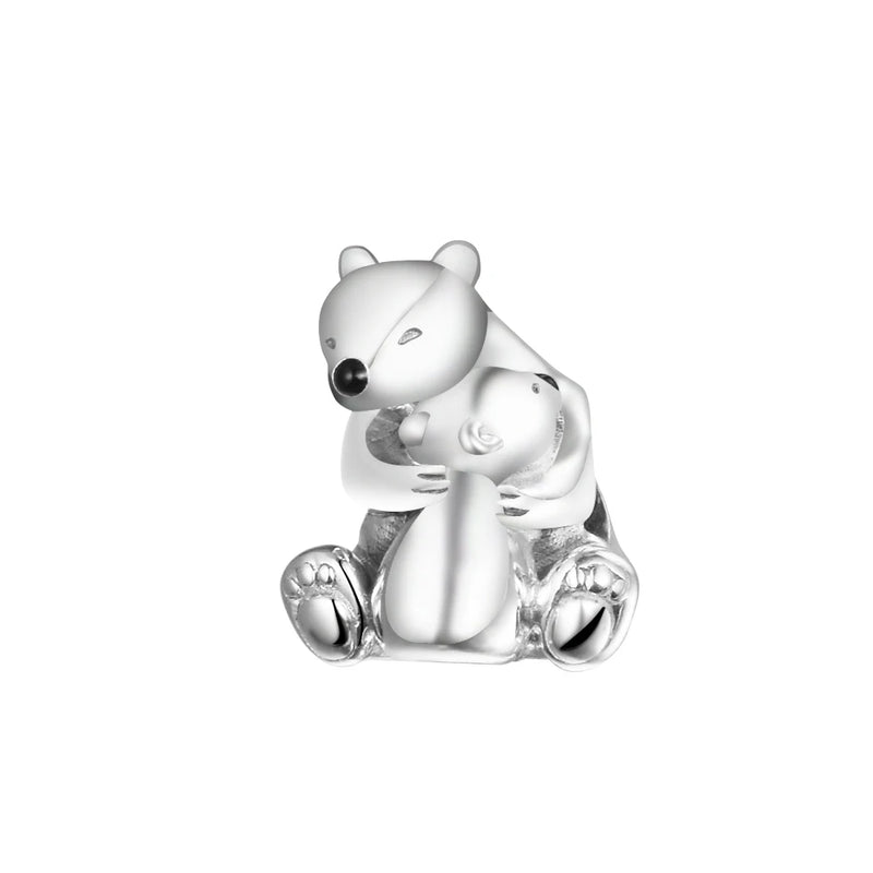 925 Silver Hugging Polar Bears Charm for Bracelets DIY