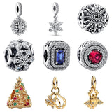 925 Silver Christmas Snowflake Snowglobe Dangle Charms for Bracelet Pendant