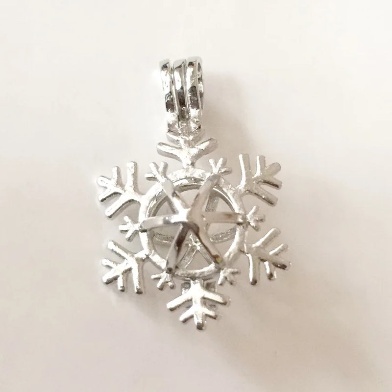 Snowflake Locket Cage Pendant for DIY Necklace Bracelet 2pcs
