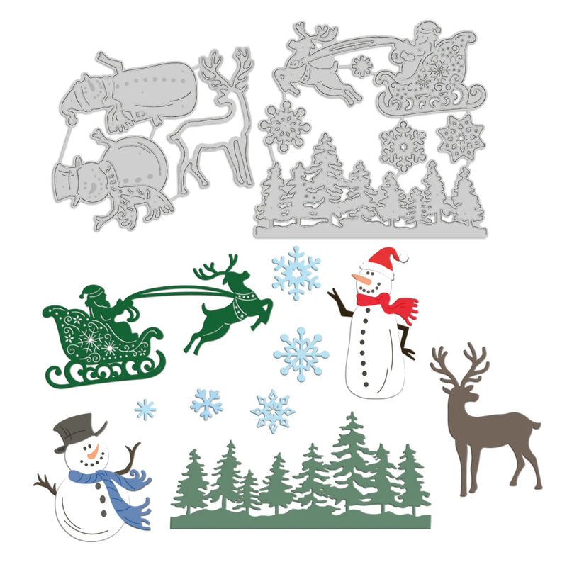 Christmas Snowman Embossing Template Mould Santa Sleigh Snowflake