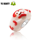 Christmas Snowman Glass Beads 925 Silver Core Large Hole Beads