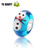 Christmas Snowman Glass Beads 925 Silver Core Large Hole Beads
