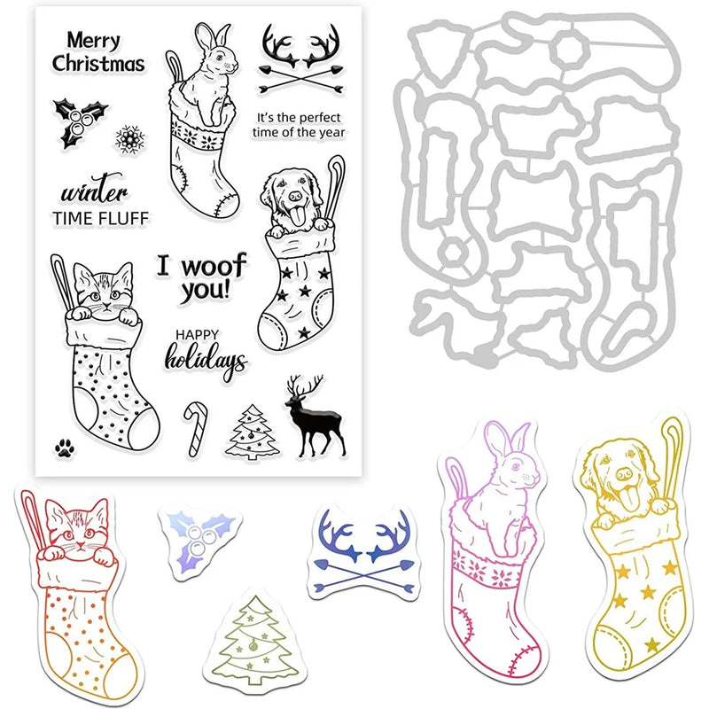 Christmas Socks Cutting Dies & Stamps Set for DIY Card Making Scrapbook