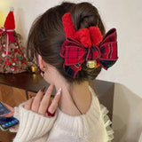 Christmas Bell Bow Plush Grip Clip Girls Shark Headwear for Women