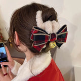 Christmas Bell Bow Plush Grip Clip Girls Shark Headwear for Women