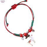 Christmas Theme Braided Rope Bracelet Santa Claus Elk Xmas Tree Pendant