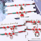 Christmas Theme Braided Rope Bracelet Santa Claus Elk Xmas Tree Pendant