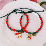 Christmas Theme Braided Rope Bracelet Santa Claus Elk Xmas Tree Pendant