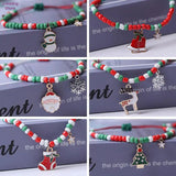 Christmas Theme Braided Rope Bracelet Santa Claus Elk Xmas Tree Pendant