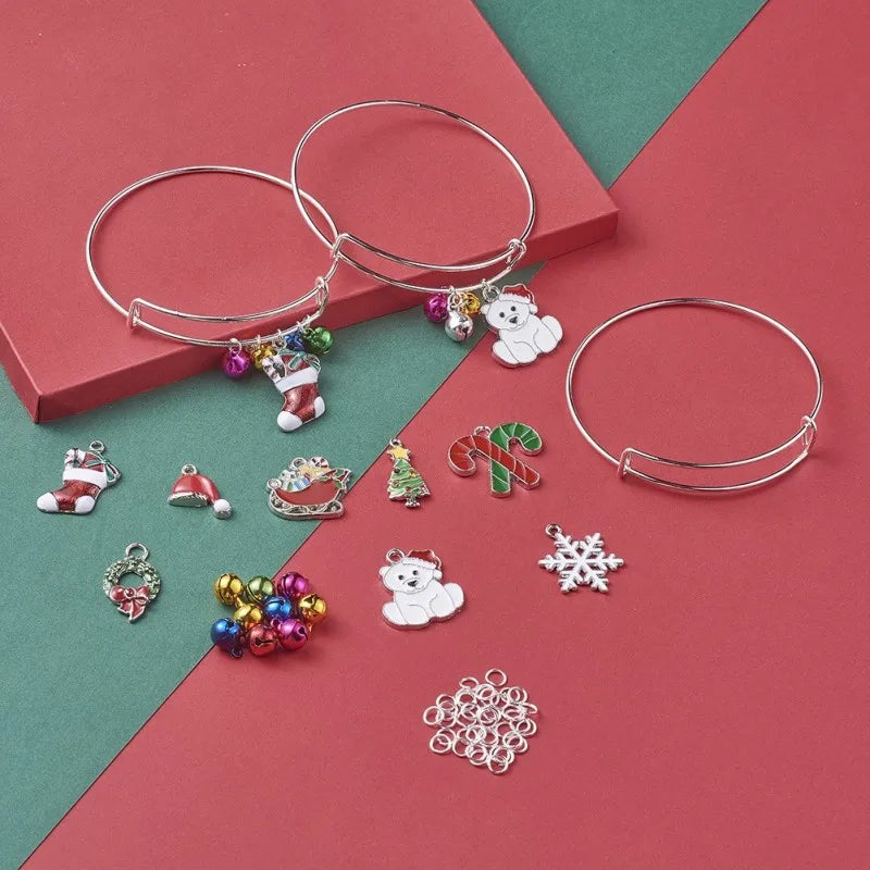Christmas DIY Jewelry Kit with Alloy Bangle and Crystal Beads