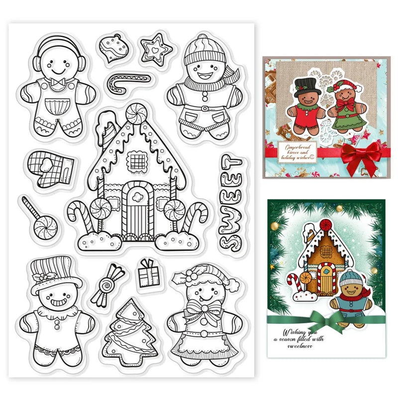 Christmas Tree Clear Stamp Gingerbread Man House Transparent Silicone Stamp