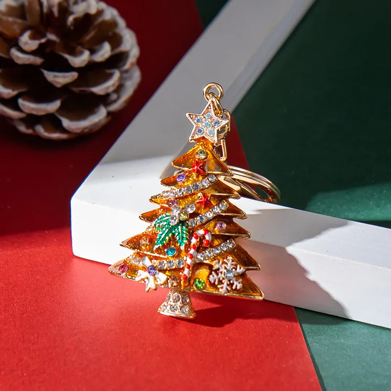 Christmas Tree Keychain with Full Rhinestones Snowman Santa Claus Pendants