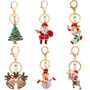 Christmas Tree Keychain with Full Rhinestones Snowman Santa Claus Pendants