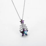 Christmas Tree Necklace 925 Silver Crystal Star Pendant Fine Jewelry