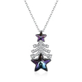 Christmas Tree Necklace 925 Silver Crystal Star Pendant Fine Jewelry