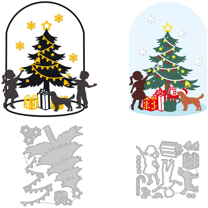 Christmas Tree Set Embossing Mould Boy Girl Metal Die Cuts Puppy Snowflake
