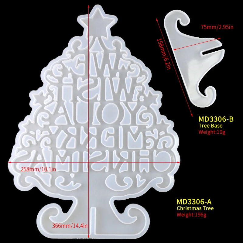 Christmas Tree Silicone Resin Epoxy Mold Merry Christmas Letter