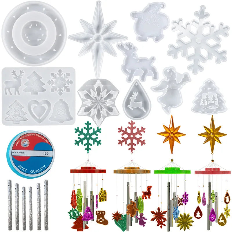 Christmas Wind Chimes Silicone Mold Set - Snowflake Deer Bird Resin Mold