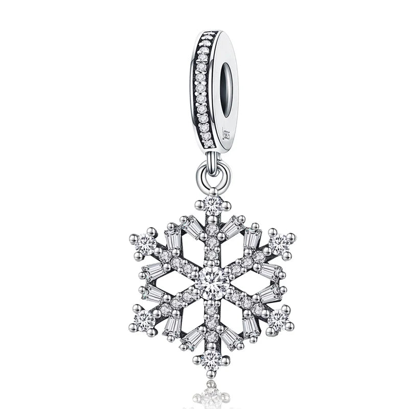 Snowflake Charms Pendant Silver Plating Zircon for Bracelets Woman Jewelry Beads