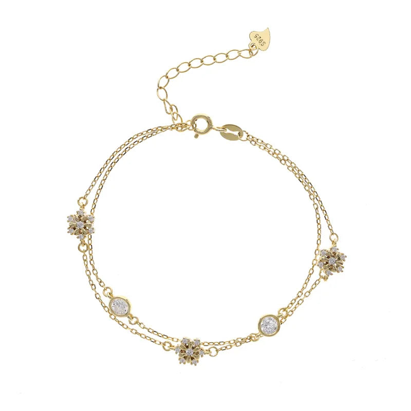Zircon Snowflake Double Layer Bracelet 925 Sterling Silver for Women