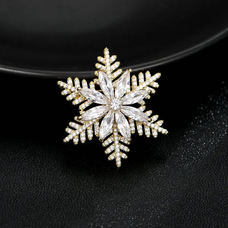 Christmas 5A Zircon Double Layer Snowflake Brooch