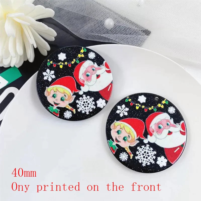 40pcs 40mm Cartoon Round Acrylic Beads DIY Jewelry Earring Accessory
