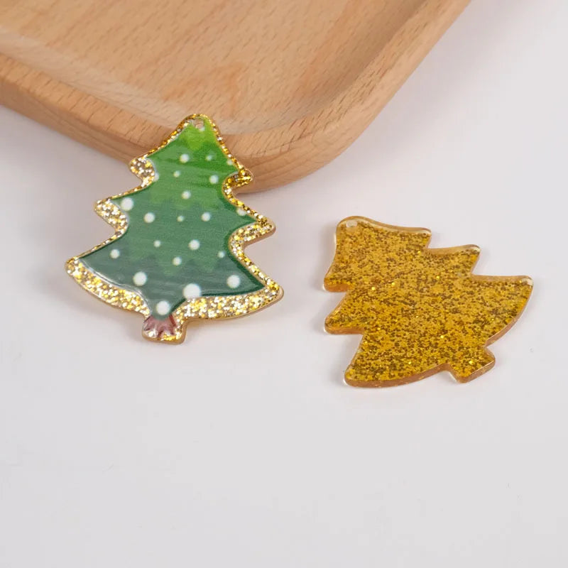50pcs Christmas Tree Acrylic Beads DIY Jewelry Earring Garment Pendants