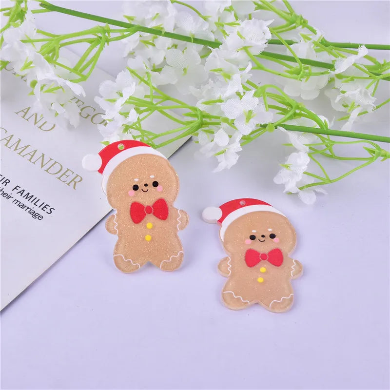 Christmas Cookie Man Santa Acrylic Beads 50pcs/Lot DIY Jewelry Earring Accessory