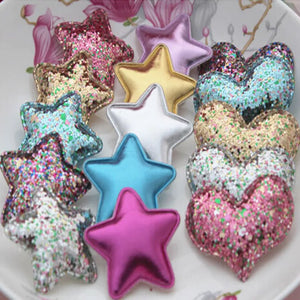 Glitter Bling Power Heart Stars Fabric Button Patch Sticker 50pcs