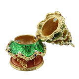 Hand Painted Vintage Style Christmas Tree Enameled Jewelry Trinket Box