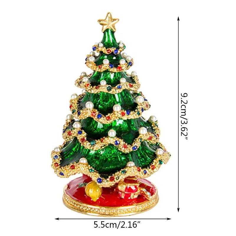 Hand Painted Vintage Style Christmas Tree Enameled Jewelry Trinket Box