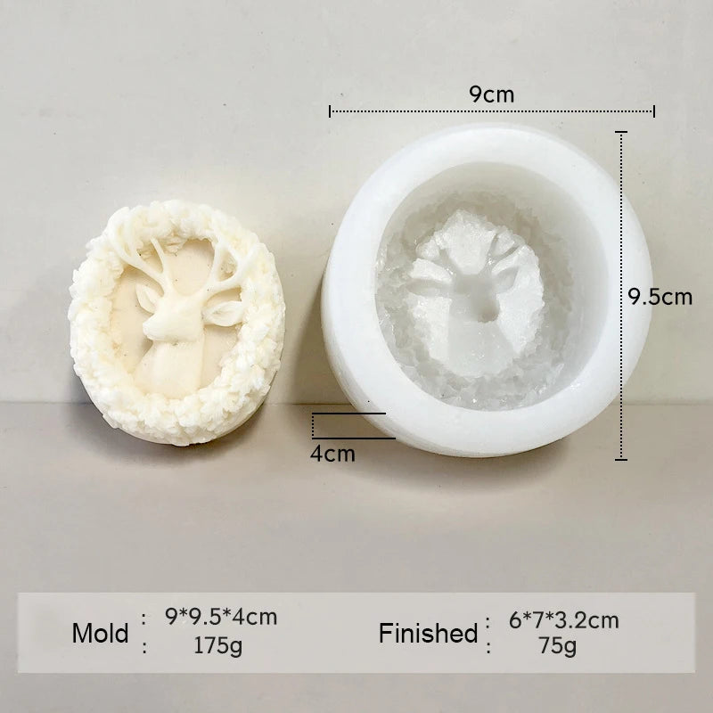 Christmas Deer Wreath Silicone Mold for DIY Scented Candle Soap