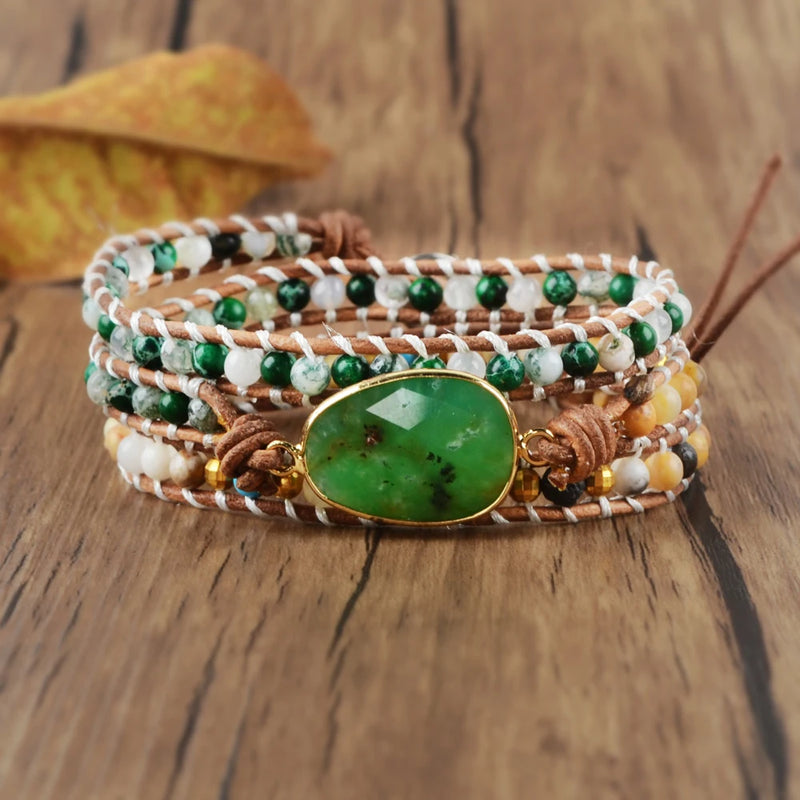 Chrysoprases Women Wrap Bracelet Green Jades Beaded Bracelet