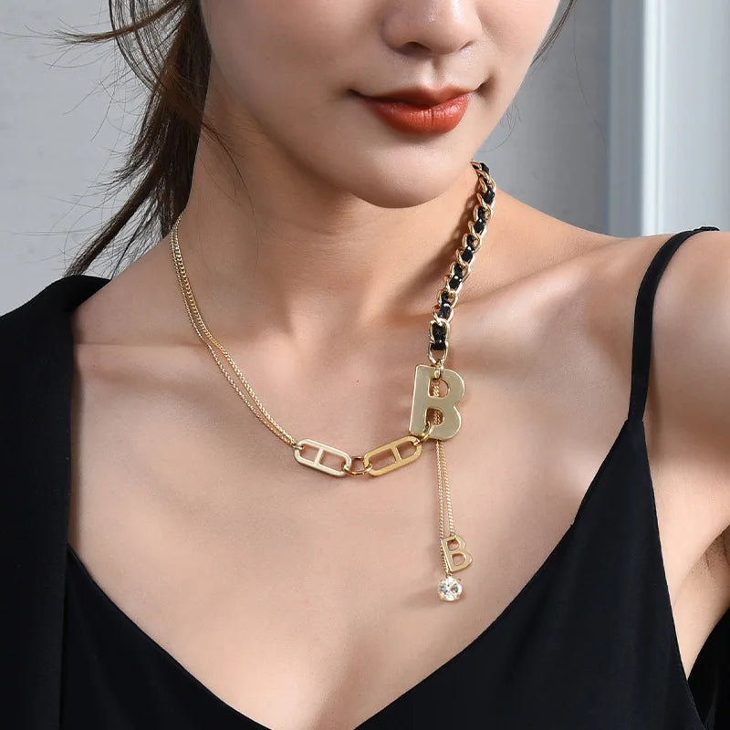 Thick Choker Chain Necklace Punk Letter B Vintage Goth Jewelry Gift