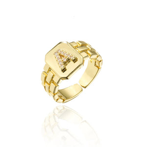 Wide Hollow A-Z Letter Rings CZ Initials Name Alphabet Party Jewelry