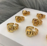 Wide Hollow A-Z Letter Rings CZ Initials Name Alphabet Party Jewelry