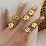 Wide Hollow A-Z Letter Rings CZ Initials Name Alphabet Party Jewelry