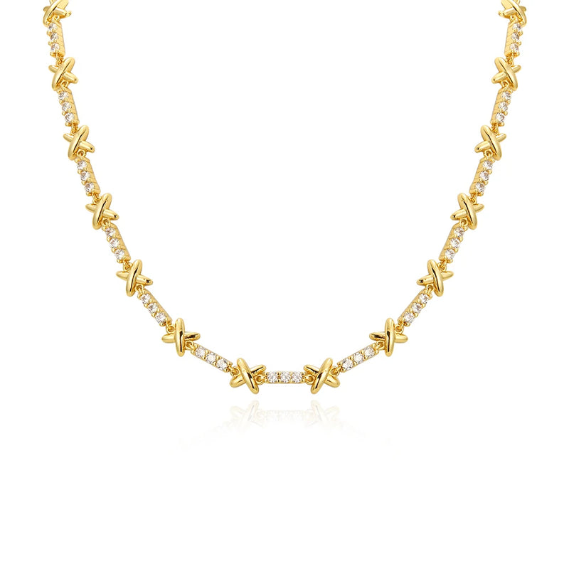 Chunky X Cross Choker Necklace Crystal Chain Statement Jewelry