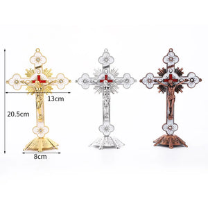 Antique Church Relics Figurines Crucifix Jesus Christ On Stand Cross