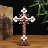 Antique Church Relics Figurines Crucifix Jesus Christ On Stand Cross