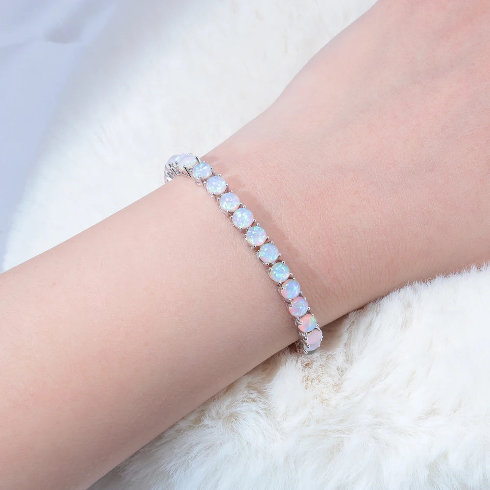 Opal Stone 925 Sterling Silver Bracelet for Boho Women Girls