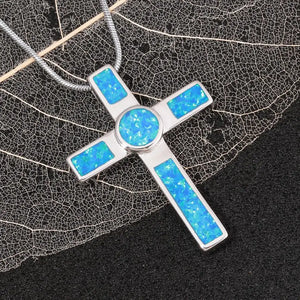 Fire Opal Cross Pendant & Necklace