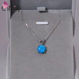 Blue/White Fire Opal Pendant 925 Sterling Silver Round Shape Necklace