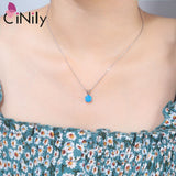 Blue/White Fire Opal Pendant 925 Sterling Silver Round Shape Necklace