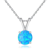 Blue/White Fire Opal Pendant 925 Sterling Silver Round Shape Necklace
